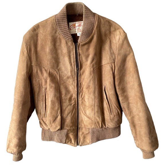 Excelled Vintage Suede Leather Bomber Jacket 40 Brown Shearling Lined 70s Coat